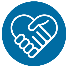 Blue Graphic of handshake showing support